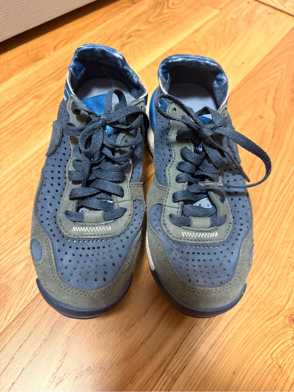 Women's Blue Perforated Lace-Up Sneakers